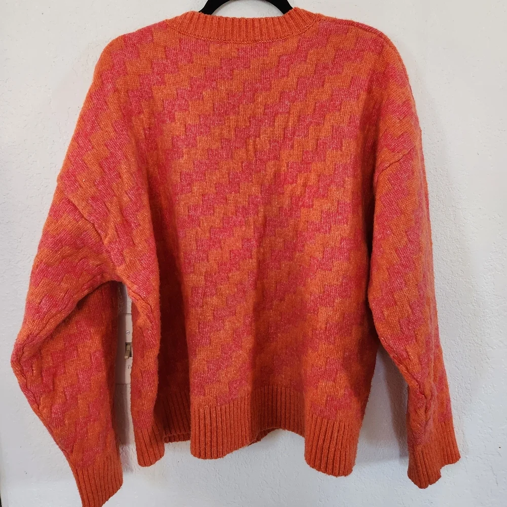 Gilli Orange Pink Zig Zag Cozy Sweater Size L Boho Colorful - Picture 6 of 6